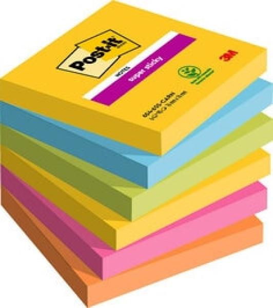 Post-it® Super Sticky Notes, Carnival Collection, 76 mm x 76 mm, 90 Blatt/Block, 6 Blöcke/Packung, 100% PEFC SGSCH-PEFC-COC-110078