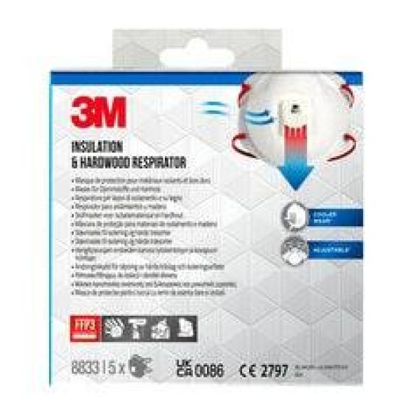 3M™ Particulate Respirator 8833PRO5, FFP3, Valved, 5/Pack, 6 Pack/Case