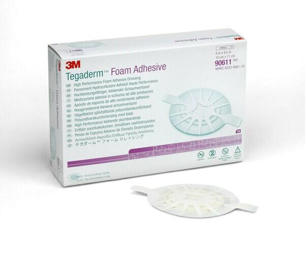 3M™ Tegaderm™ Foam Adhesive Hochleistungsfähiger, klebender Schaumverband, 90611, 10 cm x 11 cm, 10 / Packung, oval mit Kleberand