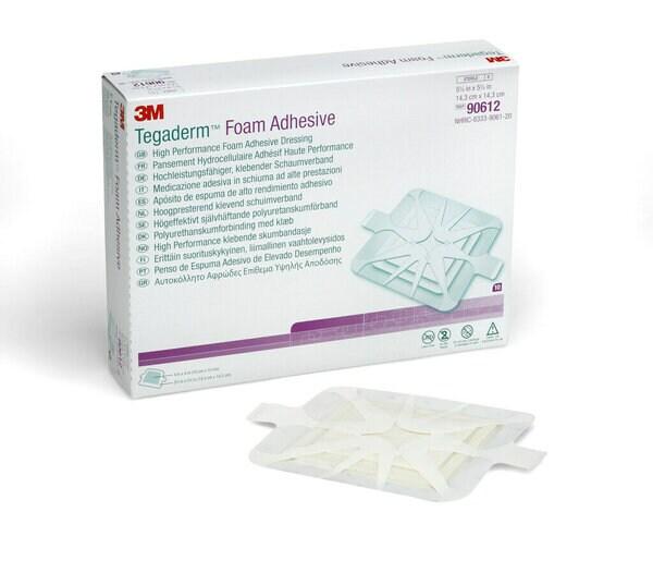3M™ Tegaderm™ Foam Adhesive hochleistungsfähiger, klebender Schaumverband, 90612, 14,3 cm x 14,3 cm, 10 / Packung, quadratisch mit Kleberand