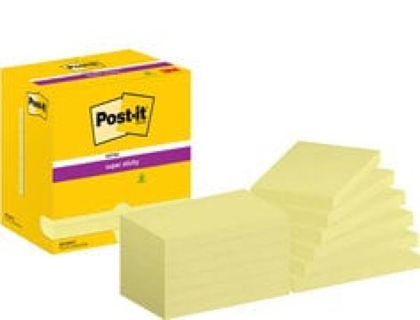 Post-it® Super Sticky Notes, Gelb, 76 mm x 127 mm, 90 Blatt/Block, 12 Blöcke/Packung, Kartonverpackung, 100% PEFC SGSCH-PEFC-COC-110078