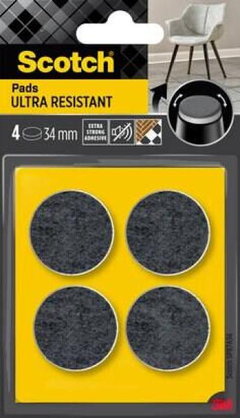 Scotch® Extrem beständige Filzpads SP87A36, selbsthaftend, grau/selbsthaftend, weiß, Ø 34 mm, 4/Packung