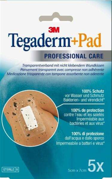 3M™ Tegaderm™ + Pad Transparentverband mit Wundauflage, 3582NP, Praxispackung, 5 cm x 7 cm, 5 Stück/Packung