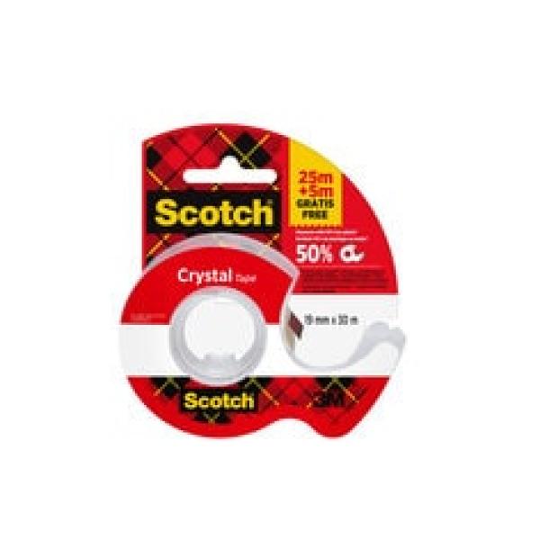 Scotch® Crystal Klebeband, 19mm x 25 m, 1 Rolle auf Handabroller/Packung + 5 m GRATIS