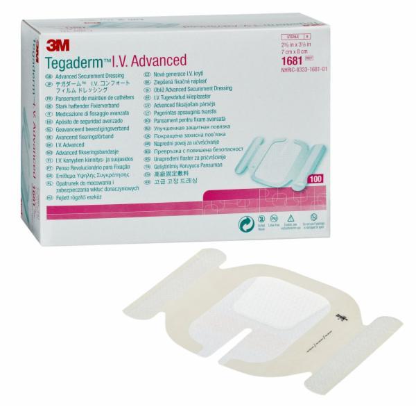 3M™ Tegaderm™ I.V. Advanced, stark haftender I.V.-Fixierverband, 1681, 7 cm x 8 cm