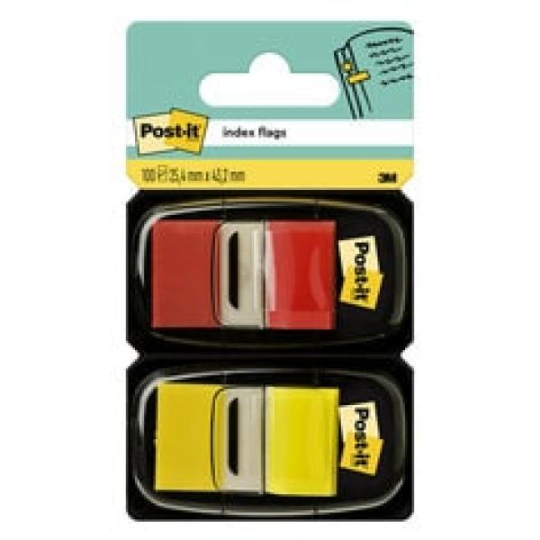 Post-it® Index Haftstreifen, Standard, Rot und Gelb, 25.4 mm x 43.2 mm, 50 Haftstreifen/Spender, 2 Spender/Packung