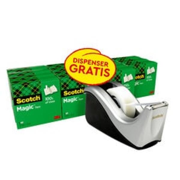 Scotch® Magic™ Unsichtbares Klebeband, 16 Rollen, 19 mm x 33 m + Tischabroller