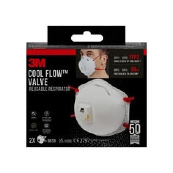 3M™ Maske für Dämmstoffe und Hartholz 8833C2, mit Ventil, 2 pro Packung
