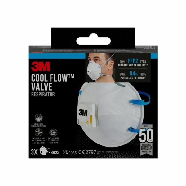 3M™ Cool Flow™ Partikelmaske 8822, FFP2, NR D, mit Ventil, 3er-Packung