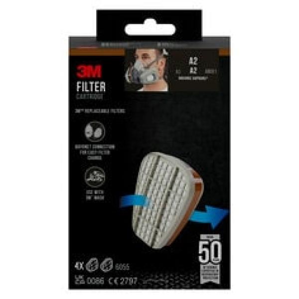 3M™ Filter gegen organische Dämpfe 6055, A2, für die Serien 6000 und 6500, 4 Paar pro Packung