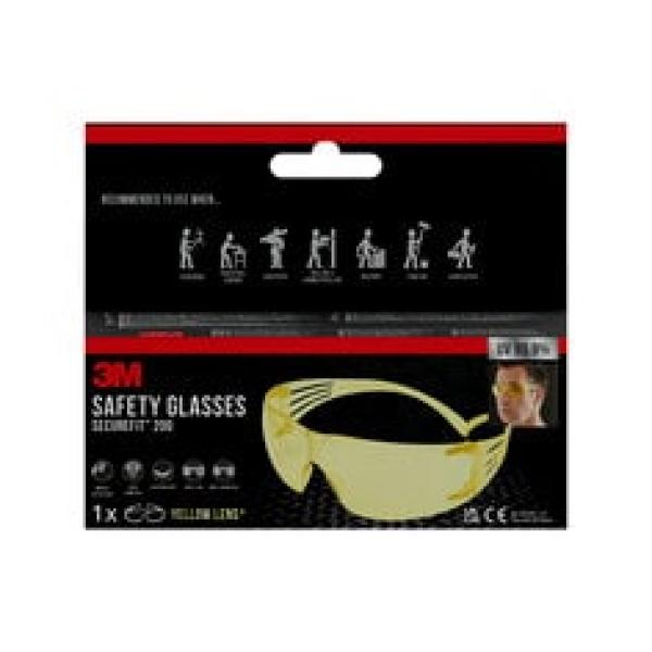 3M™ SecureFit™ Schutzbrille SF200, Antikratz-Beschichtung, gelbe Scheibe, 1 Stück/Karton, 6 Kartons/VE