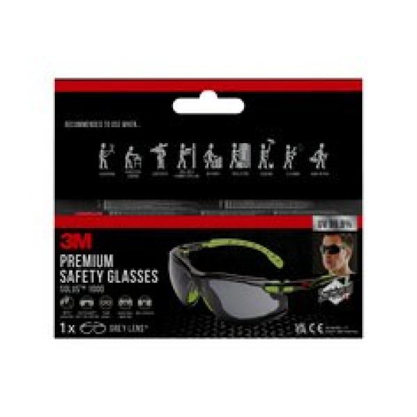 3M™ Solus™ 1000 Schutzbrille mit Antibeschlag-Beschichtung, grün/schwarz, grau, mit Tasche S1GG