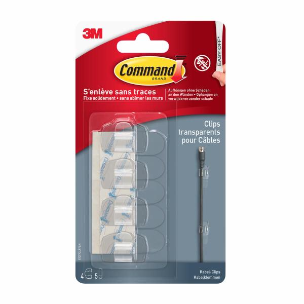 Command™ transparente Clips für runde Kabel, 17017CLR, 4 Clips + 5 Streifen