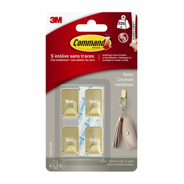 Command™ Metallhaken Größe S, Goldfarbe, 17032BR-4ES, 4 Haken, 5 Strips