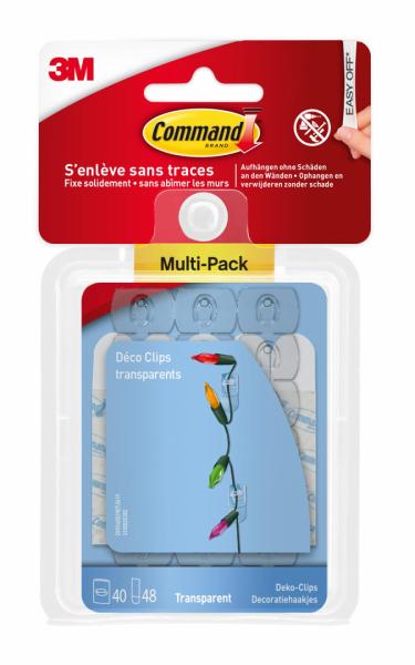 Command™ Dekorations-Clips, transparent, mit transparenten Strips, 17026CLRFGN, 40 Clips + 48 Streifen