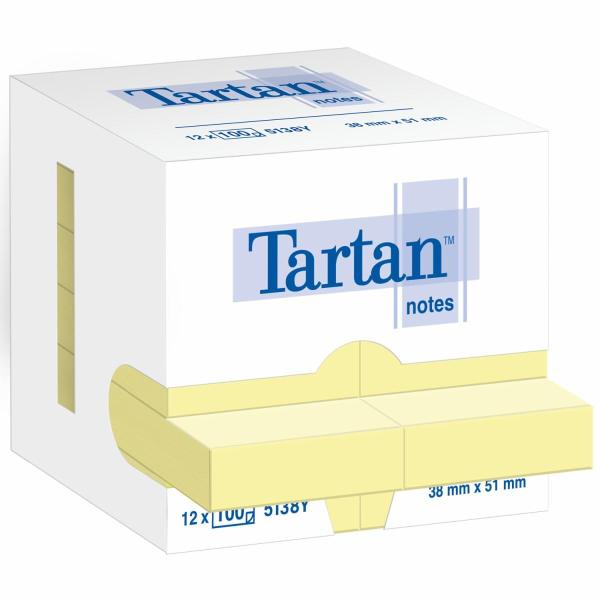 Tartan™ Notes 5138Y, Gelb, 51 mm x 38 mm, 12 Blöcke/Packung, Kartonverpackung, 100% PEFC, SGSCH-PEFC-COC-110078