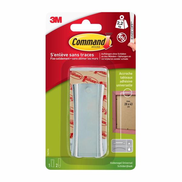 Command™ Bildernagel 17047, Silber, 1 Haken bis zu 2,2 kg Tragkraft + 2 Strips Größe L