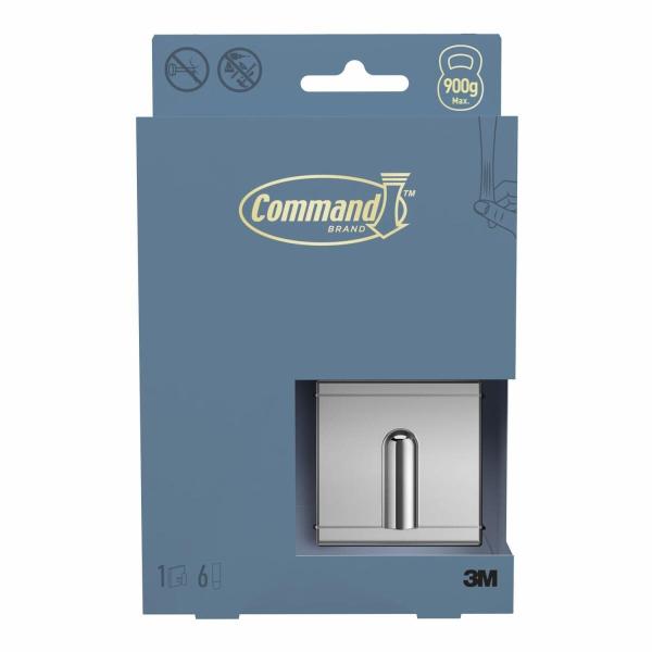 Command™ Dekor Bad-Haken aus Metall DCRB01CR-EU, Größe S, chrome,1 Haken+ 6 wasserfeste Strips/Pack