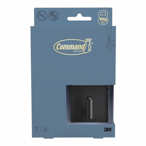 Command™ Dekor Bad-Haken aus Metall DCRB01MB-EU, Größe S, schwarz matt,1Haken + 6 wasserfeste Strips/Pack