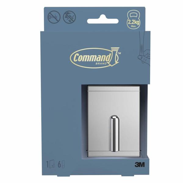 Command™ Dekor Handtuchhaken aus Metall DCRB02CR-EU,Größe L, chrome, 1Haken + 6 wasserfeste Strips/Pack