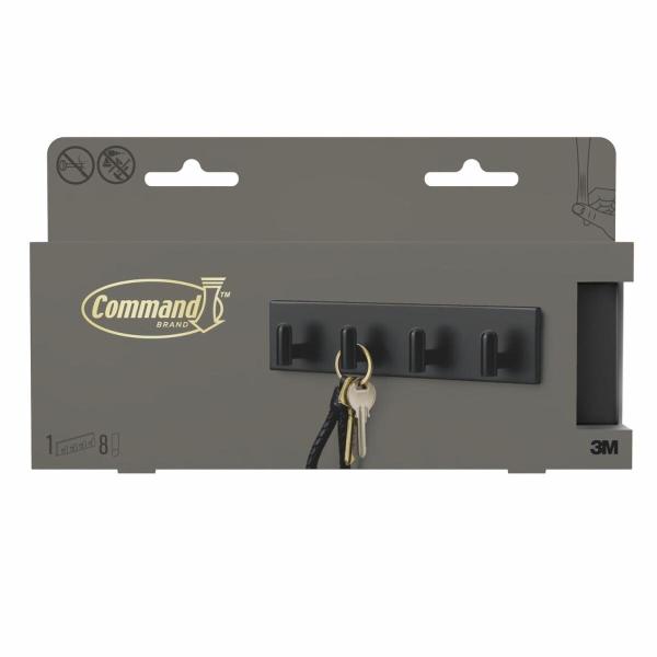 Command™ Dekor Schlüsselleiste Metall DCR05MB-EU, schwarz matt, 1 Leiste+ 8 Strips/Pack