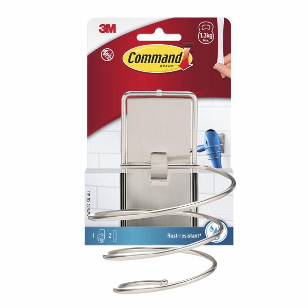 Command™ Haartrocknerhalter für das Bad BATH39-SN-ALL, Satin Nickel, 1Halter + 2 Strips, wasserresistent