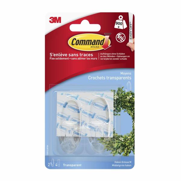 Command™ Haken M, mittelgroß, transparent mit transparenten Strips, 17091CLR