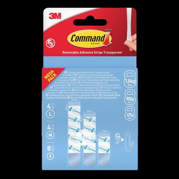 Wiederablösbare Command™ Universal-Strips 17200CLR-16-EU-VP, transparent, 8 kleine + 4 mittlere + 4 große Strips, Vorteilspack