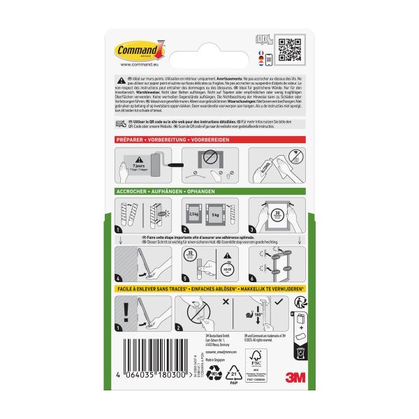 Command™ Bilder-Montage-Strips 17204WHI-4-FGN, Weiß, Medium, 4 Paare (8 Strips)