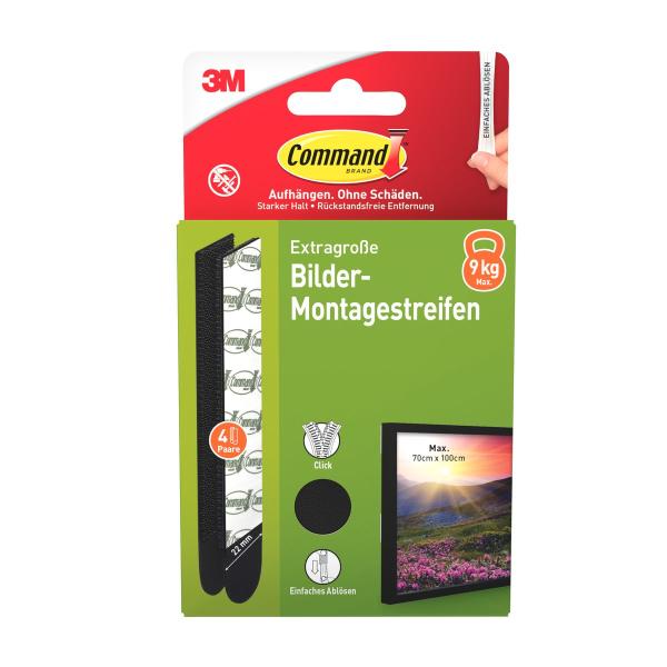 Command™ Bilder-Montage-Strips 17217BLK-4-DE, Schwarz, XL, 4 Paare (8 Strips)