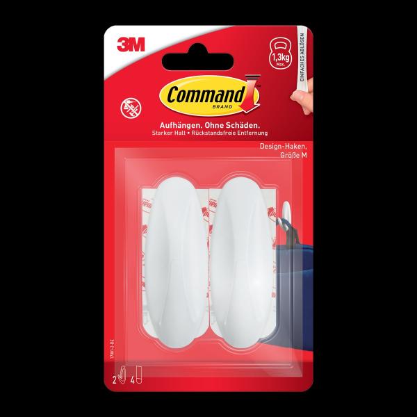 Command™ Designer-Haken 17081, mittelgroß, weiß, 2 Haken + 4 Strips