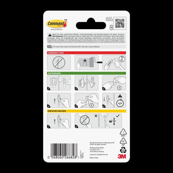 Command™ Designer-Haken 17082, klein, weiß, 2 Haken + 4 Strips