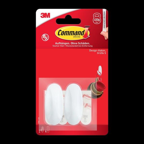 Command™ Designer-Haken 17082, klein, weiß, 2 Haken + 4 Strips