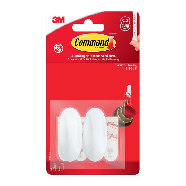 Command™ Designer-Haken 17082, klein, weiß, 2 Haken + 4 Strips