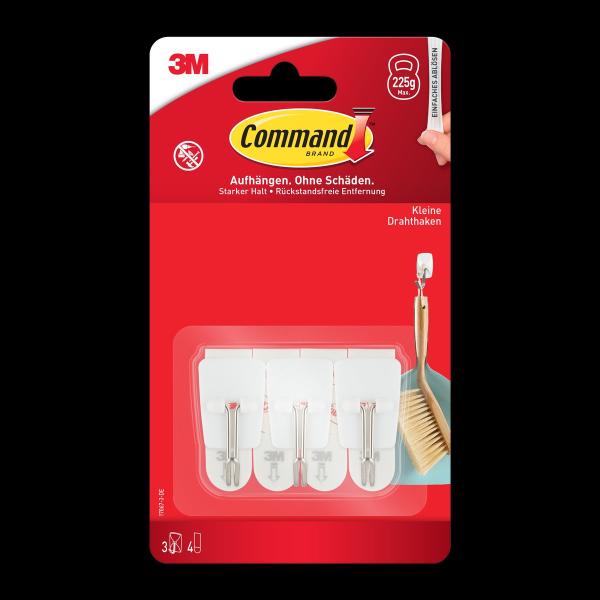 Command™ Drahthaken 17067, Weiß, Klein, 3 Haken + 4 Strips