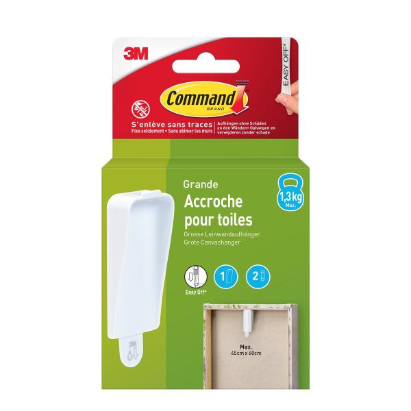 Command™ Leinwandaufhänger 17044WHI-1-FGN, weiß, groß, 1 Haken + 2 Strips/Packung
