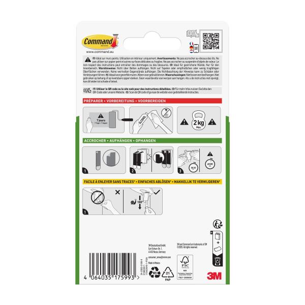 Command™ Leinwandaufhänger 17045WHI-1-FGN, weiß, Jumbo, 1 Haken + 4 Strips/Packung