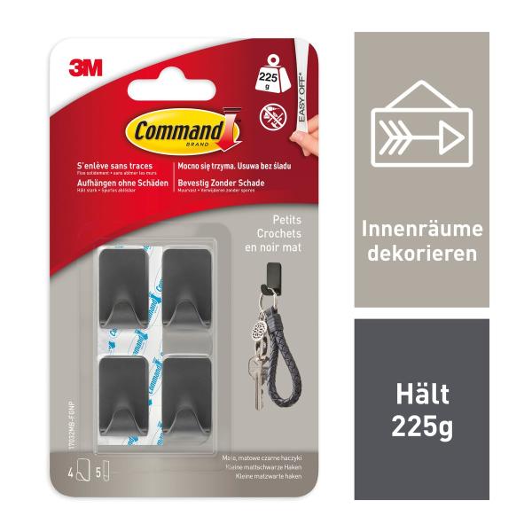 Command™ Mattschwarze Haken der Größe S, 17032 MB, 4 Haken, 5 Strips