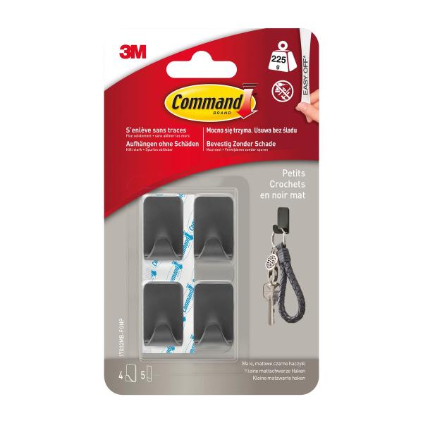 Command™ Mattschwarze Haken der Größe S, 17032 MB, 4 Haken, 5 Strips
