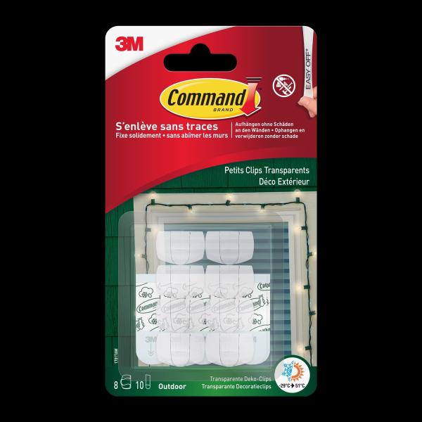 Command™ Outdoor  Lichter-Clips, 17017CLR-AWPU, 8 Clips + 10 Streifen