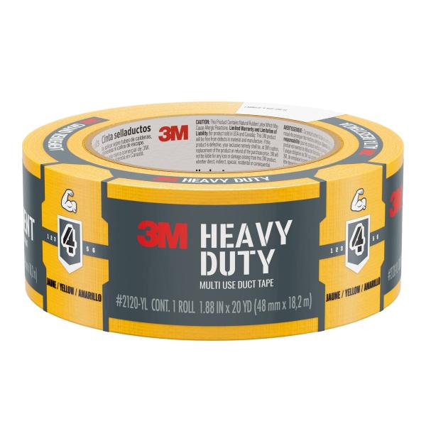3M™ Heavy Duty Duct Tape Yellow 2120-YL, 1.88 in x 20 yd (48 mm x 18.2 m) 16 Rolls/Case