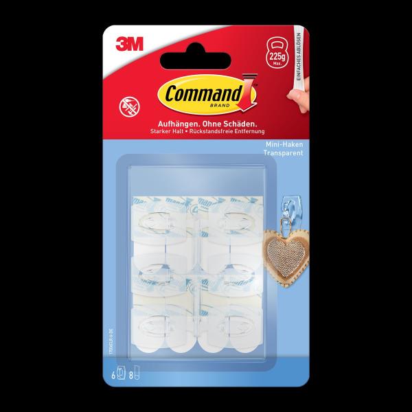 Command™ Mini-Haken  17006CLR-6-DE, transparent, mit transparenten Strips,  6 Haken + 8 Strips