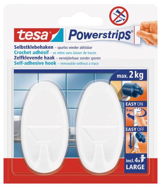tesa Powerstrips® Haken Large OVAL, 0m x 49mm, weiss