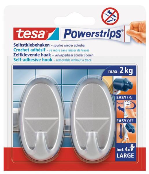 tesa Powerstrips® Haken Large OVAL, matt-chrom