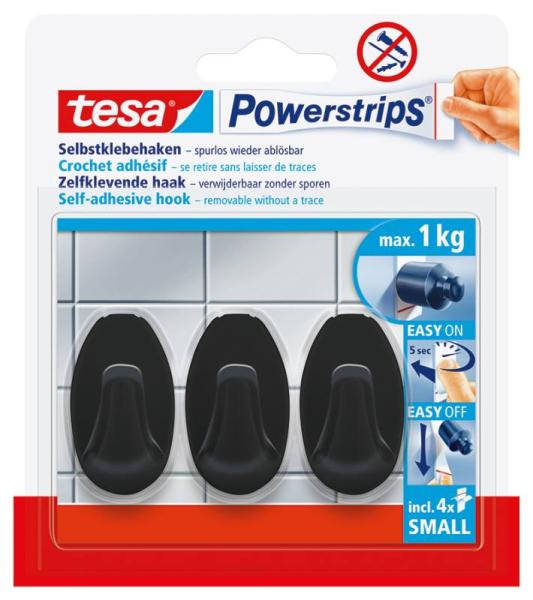 tesa Powerstrips® Haken Small Oval, schwarz
