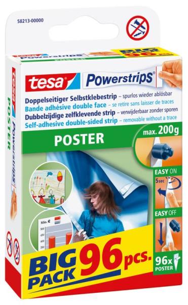 tesa Powerstrips® Posterstrips, 96 Strips Poster, Big Pack