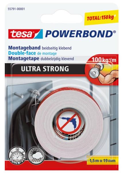 tesa Powerbond® ULTRA STRONG, 1,5m x 19mm, weiß