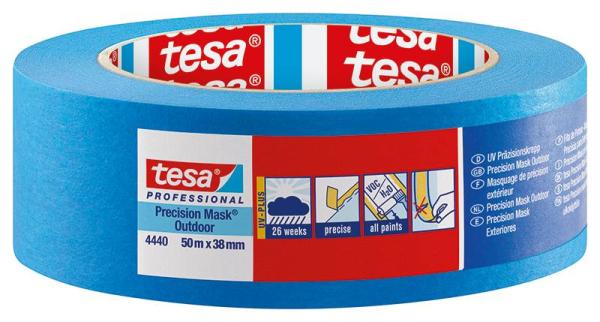 tesa® Professional 4440 Präzisionskrepp Außen UV PLUS, 50m x 38mm, blau