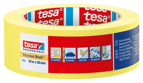 tesa® Professional 4334 Präzisionskrepp® PLUS, 50m x 38mm, gelb
