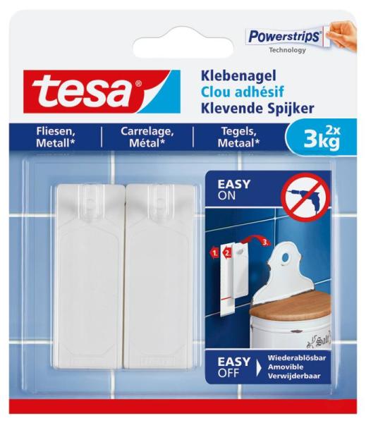 tesa® Klebenagel für Fliesen und Metall (3kg), Packung mit 2 Stück